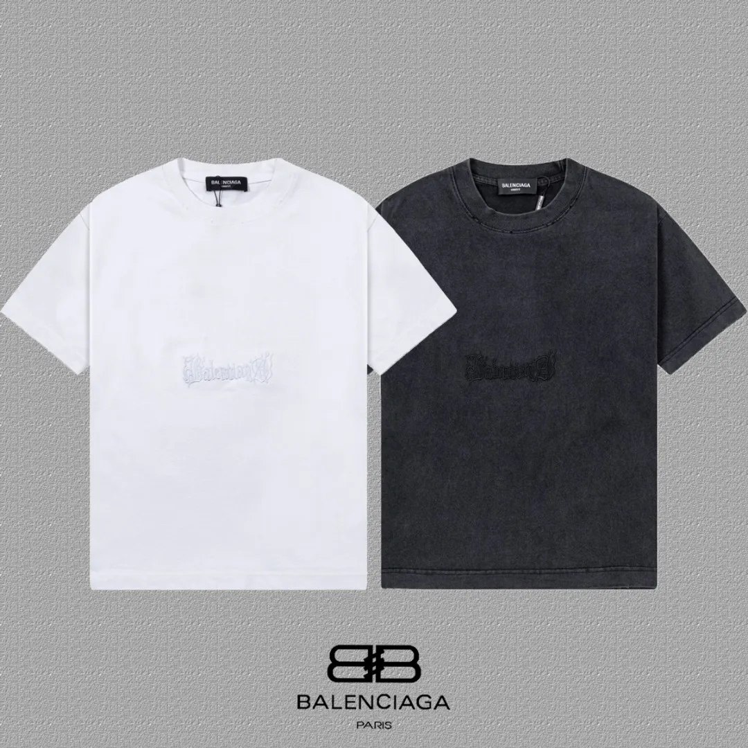 P100✨🔥 [balenciaga] 2026FW short-sleeved T-shirt Premium 26s double yarn 300g fabric, washed and sprayed with old and frayed craftsmanship Color: washed black White Size: S M L XL 2XL